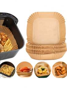 50/75/100pcs Square Air Fryer Baking Paper, Kitchen Food Tray Oil Paper, Outdoor Party Barbecue Fried Chicken Food Paper Tray, Air Fryer Liner Pot, Paper Basket Bowl, Baking Tray, Oven Accessories, Baking Tools, Kitchen Supplies, Kitchen Accessories