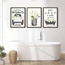 3 Pcs/Set Canvas Hanging Pictures Easy To Hang Vintage Farmhouse Bathroom Wall Art Set - Canvas Prints, Home Decor Paintings,Poster Gifts Birthday Graduation
