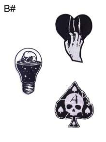 1 Set Of 3/6pcs Black And White Skull Embroidery Ironing Patches Halloween Costume Decoration Accessories Are Fashionable And Versatile Suitable For DIY Clothing Cloth Stickers Jackets, T-Shirts, Pants, Jumpsuits, Hats, Bags, Etc - 3pcs - View 12