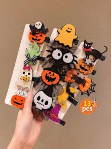13 件装万圣节卡通可爱女孩发夹 - 彩色 - 查看 8
