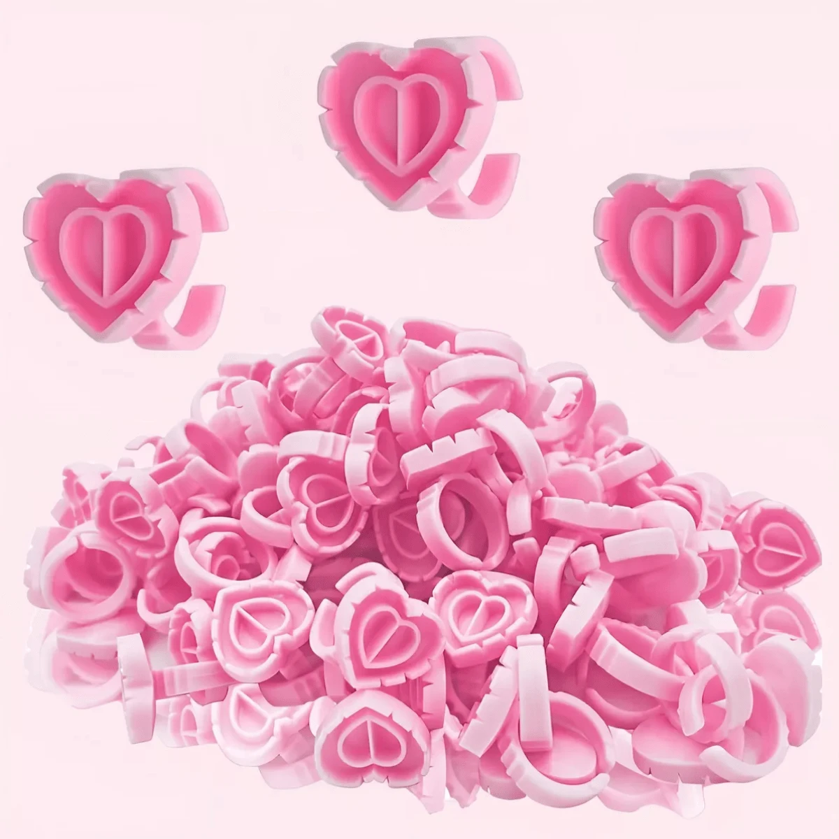 Eyelash Extension Tools 100 Heart Shape Rings LEODY - Pink - View 1
