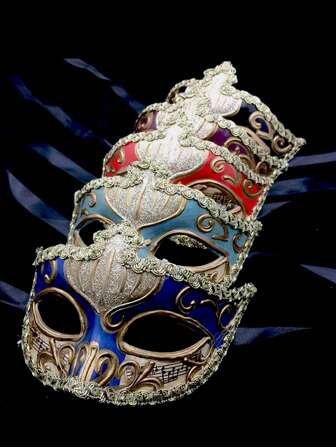 1pc Unisex Handmade 3D Sculptural High-Arched Venetian Half Mask, Suitable For Halloween, Festivals, Parties, Performances - Thickened Design
