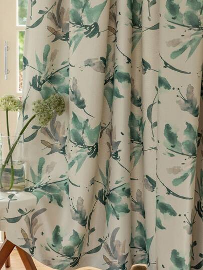 1 件奢华乡村风格高清数码印花水墨画竹叶装饰薄纱窗帘