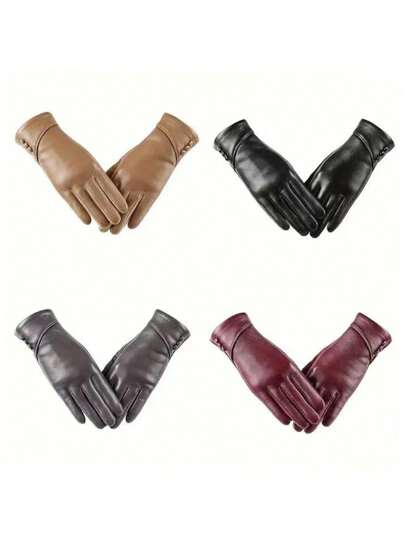 1 Pair Women Colorful High-Protein Leather Touchscreen Gloves With Soft Thermal Lined , Warm And Comfortable For Spring, Autumn And Winter