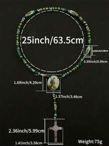 Katholische Halskette mit Heiliger Judas Grüne Kristall Perlen, Kreuz Anhänger und Heiliger Benedikt Holz Anhänger, Katholischer Schmuck