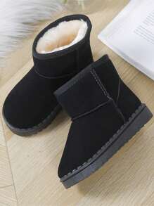 1 paire de 2024 nouvelles bottes de neige courtes pour enfants, doublées et chaudes, à la mode, convenant à l'automne et à l'hiver. Il est recommandé de prendre une taille au-dessus, car elles sont petites.