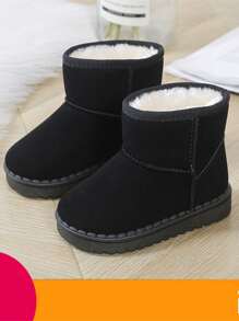 1 paire de 2024 nouvelles bottes de neige courtes pour enfants, doublées et chaudes, à la mode, convenant à l'automne et à l'hiver. Il est recommandé de prendre une taille au-dessus, car elles sont petites.
