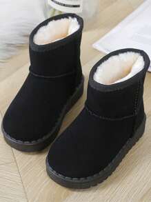 1 paire de 2024 nouvelles bottes de neige courtes pour enfants, doublées et chaudes, à la mode, convenant à l'automne et à l'hiver. Il est recommandé de prendre une taille au-dessus, car elles sont petites.