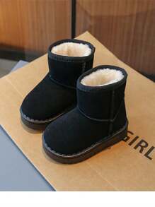 1 paire de 2024 nouvelles bottes de neige courtes pour enfants, doublées et chaudes, à la mode, convenant à l'automne et à l'hiver. Il est recommandé de prendre une taille au-dessus, car elles sont petites.