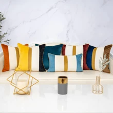 1 pièce Housse de coussin en patchwork de velours rayé, taie d'oreiller pour canapé neutre et moderne pour la décoration de la maison dans le salon et la chambre à coucher (housse de coussin uniquement), convient pour canapé, salon, chambre à coucher, gîte, également comme cadeau