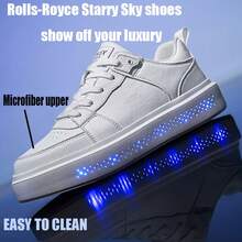 新款劳斯莱斯星空鞋男女情侣休闲运动鞋小白鞋发光鞋USB充电成人万圣节夜光星空发光鞋透气潮酷时尚舒适百搭鞋 - 白色 - 查看 2