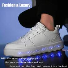 新款劳斯莱斯星空鞋男女情侣休闲运动鞋小白鞋发光鞋USB充电成人万圣节夜光星空发光鞋透气潮酷时尚舒适百搭鞋 - 白色 - 查看 3