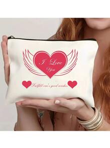 1 chiếc Túi đựng đồ dùng cá nhân hình chữ cái đơn giản thời trang độc đáo tùy chỉnh có thể đựng điện thoại, ví đựng tiền xu, đồ dùng thiết yếu mang theo, túi đựng đồ vệ sinh cá nhân hình chữ cái dễ thương - Màu be - Xem 4