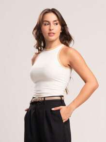 Kit 2 Two-Tone Ribbed Tank Tops - Creme Brulee và kem tươi - Xem 5