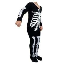 Disfraz De Calavera Niña + Mallas De Calavera, Grueso, Body - Blanco y Negro - Ver 3