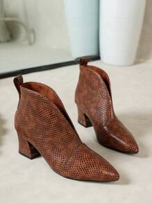 New Crocodile Pattern High Heel Ankle Boots, High Heel Pumps, Snake Pattern Fashion Versatile Pointed Toe Chunky Heel Short Boots, Slip-On Women Dress Shoes