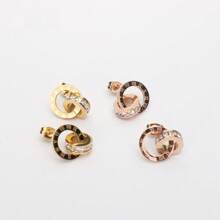 4 件套时尚不锈钢方晶锆石精致双环吊坠项链和吊坠耳环女士派对首饰套装 - 多色 - 查看 6