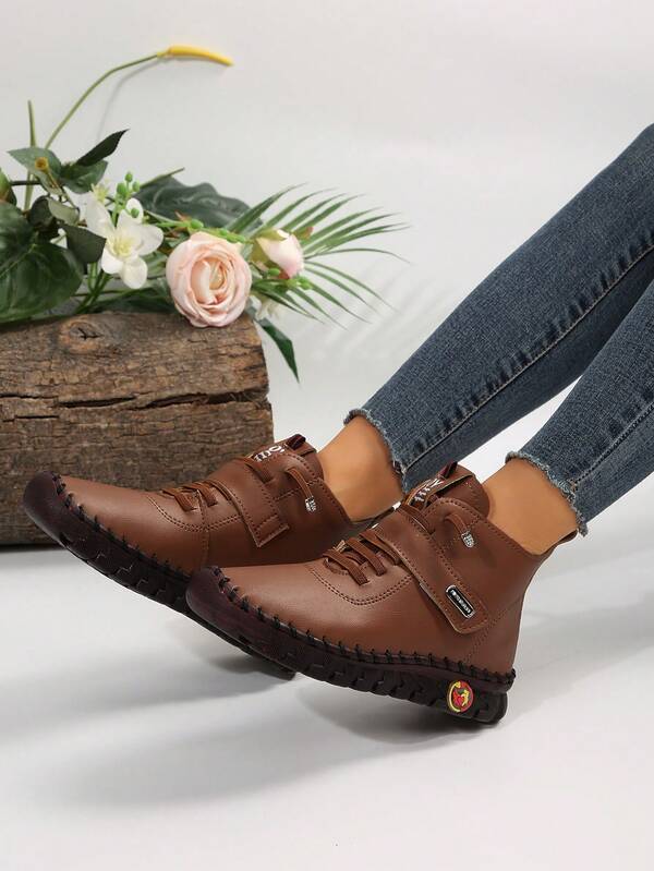 1 par de botas femininas de cano curto, botas de neve curtas acolchoadas e quentes com forro térmico, antiderrapantes, para outono/inverno 2024