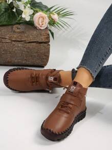 1 par de botas femininas de cano curto, botas de neve curtas acolchoadas e quentes com forro térmico, antiderrapantes, para outono/inverno 2024