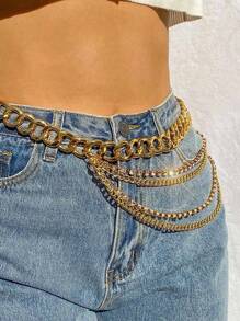 1pc Women's Sexy Golden 4-Strand Rhinestone Decoration Waist Chain, Suitable For Daily Wear With Jeans And Dresses Halloween Summer, School Fall, Autumn, Halloween
