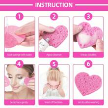 Compressed Cellulose Heart Shape Facial Sponges 100% Natural Cosmetic Spa Sponges Reusable For Facial Cleansing Exfoliating - Pink - View 3