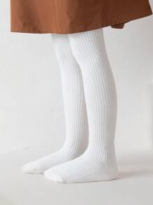 1条装女童罗纹纯色舒适透气不透明连裤袜，四季皆宜