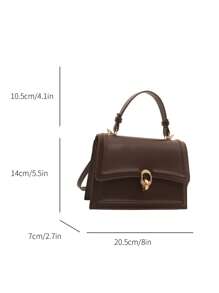 优雅纯色时尚手提包，女士复古翻盖钱包，带顶部提手的 PU 斜挎包，复古风格女士包 - 咖啡棕 - 查看 7