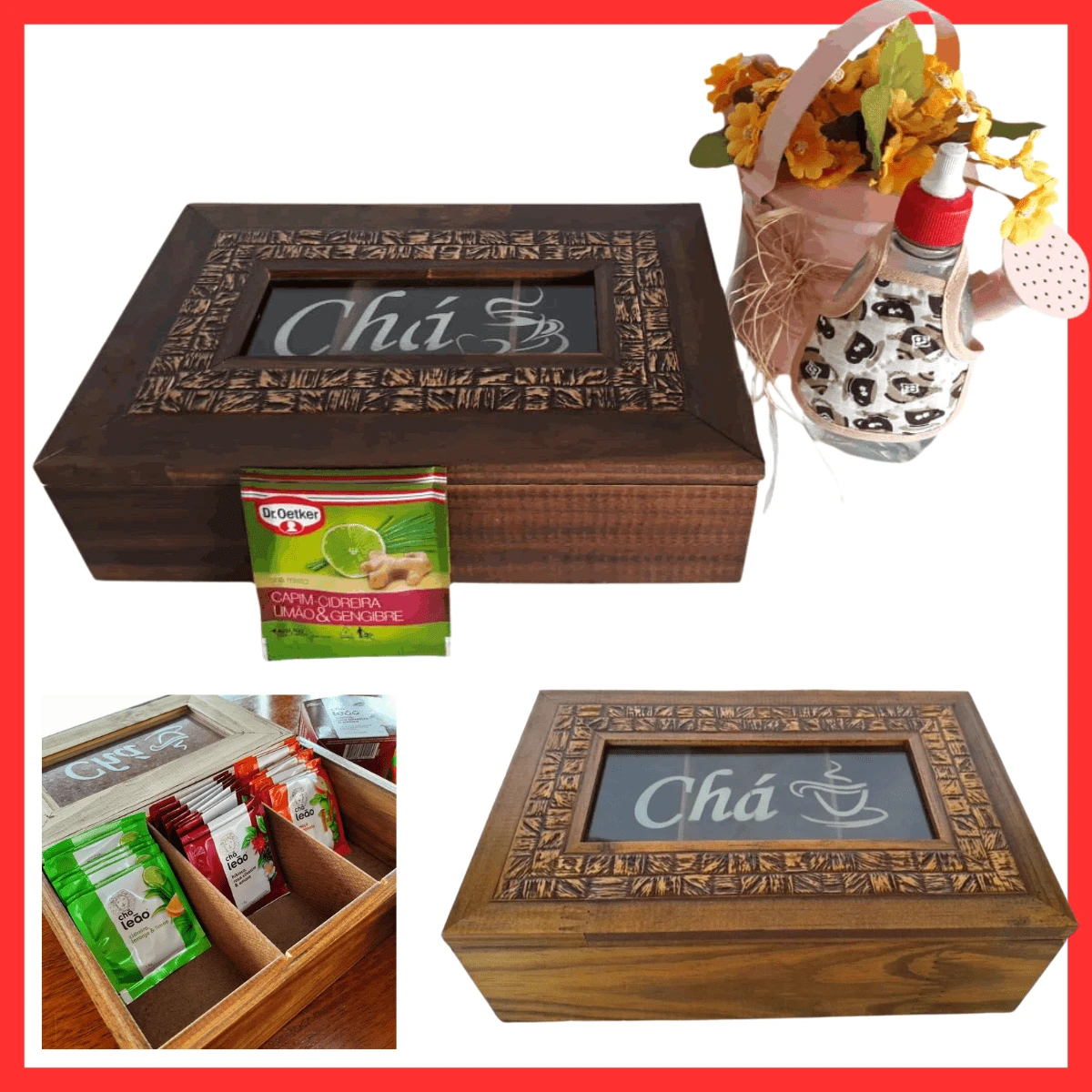 Hộp Đựng Túi Trà Có 3 Ngăn Đựng Đồ Bằng Gỗ Nguyên Khối Được Xử Lý Coquinho - màu nâu - Xem 1