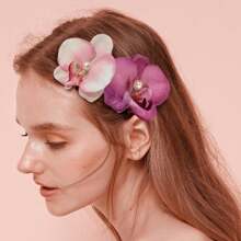 1 pieza Pinza de pelo con flor hawaiana, pinza de pelo con flor para cabello grueso, orquídea morada para el cabello para adolescentes y mujeres, accesorio de pelo con brillo en forma de mariposa para el verano - multicolor - Ver 1