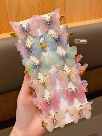 12 个彩色蝴蝶发夹，可爱甜美风格日常发饰