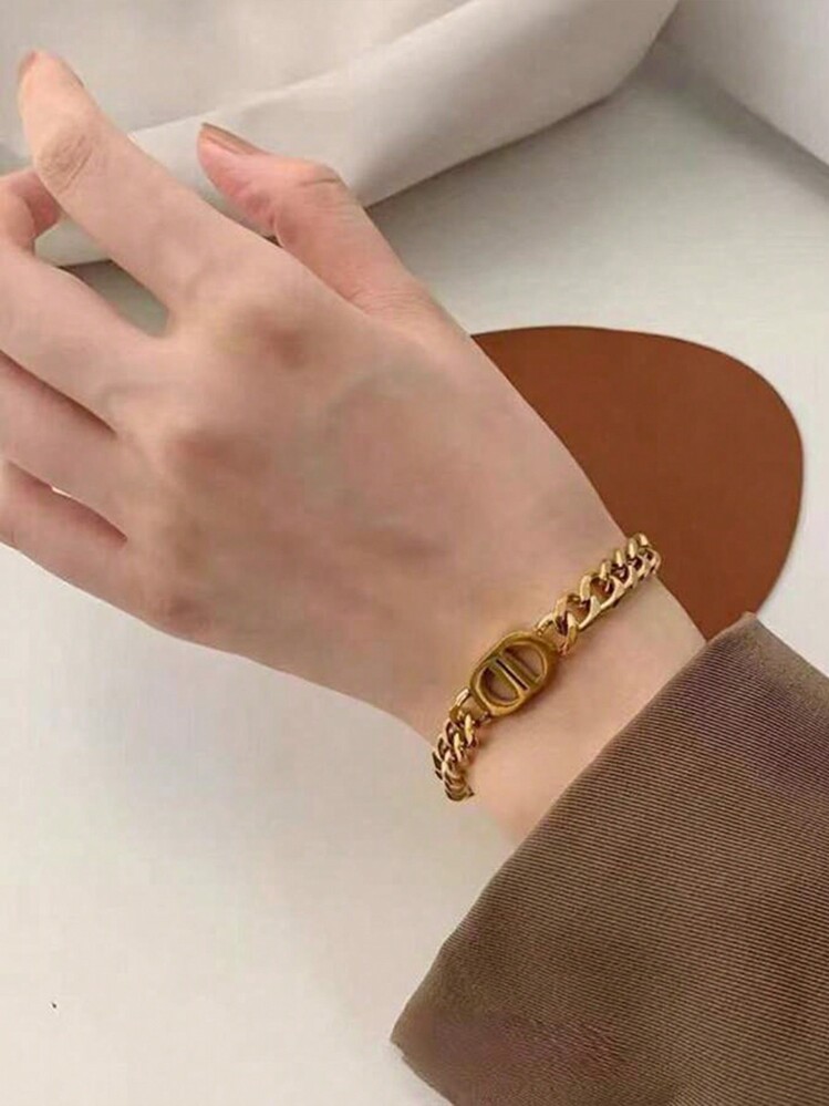 1 pieza Pulsera personalizada de acero inoxidable a prueba de desteñido, adecuada para uso diario para mujeres - Dorado - Añade 3