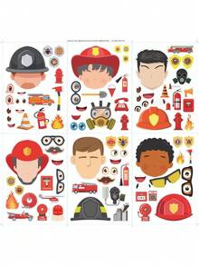 8  Sheets Firefighter Cartoon Stickers Firefighter Fire Truck Party Handicraft Stickers - Firefighter Stickers - View 2