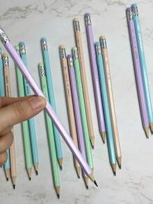 1 hộp 12 chiếc, Bút chì HB kiểu INS đơn giản & mới ngẫu nhiên kèm tẩy + 1 gọt bút chì. Tay cầm thoải mái, bền, viết trơn tru. Bút chì vẽ phác họa nghệ thuật cho học sinh, Quà tặng nhỏ cho ngày lễ - Nhiều màu - Xem 5