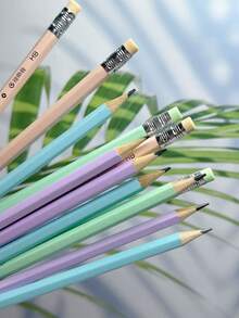 1 hộp 12 chiếc, Bút chì HB kiểu INS đơn giản & mới ngẫu nhiên kèm tẩy + 1 gọt bút chì. Tay cầm thoải mái, bền, viết trơn tru. Bút chì vẽ phác họa nghệ thuật cho học sinh, Quà tặng nhỏ cho ngày lễ - Nhiều màu - Xem 3