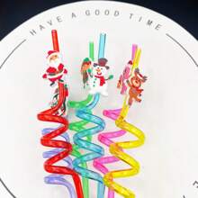 12 Stück wiederverwendbare Trinkhalme als Weihnachtsgeschenk Party, geformt wie Lebkuchenmännchen, Weihnachtsmann, Rentier, für Weihnachtsgeschenk Thema Party Zubehör, Feiertags Geschenke - Verschiedenfarbig - Übersicht 8