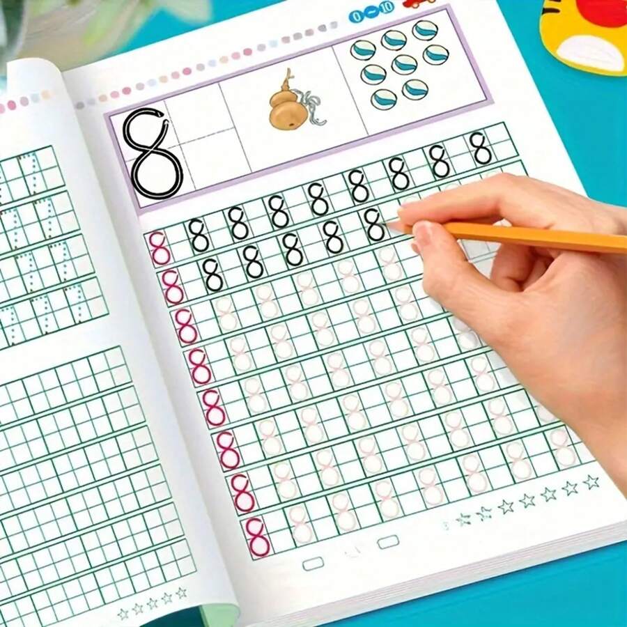 1 pieza Conjunto de cuadernos de trabajo de inglés y números: Adecuado para el desarrollo de habilidades de escritura y matemáticas, conectando el libro rojo estándar preescolar chino con pinyin, orden de adición y sustracción con libro rojo parcial lateral en inglés. Regalos de Navidad, Regalos de Año Nuevo, Artículos escolares esenciales, Regreso a la escuela, Suministros de estudio, Suministros de regreso a la escuela - Multicolor - Ver 1