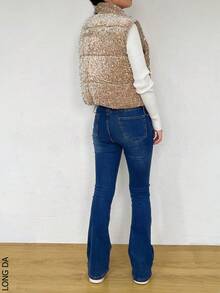 Ladies Shiny Sequin Vest - Camel - View 4