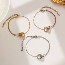 4 件套时尚不锈钢方晶锆石精致双环吊坠项链和吊坠耳环女士派对首饰套装 - 多色 - 查看 4