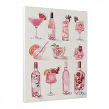 1pc Canvas Hanging Art Easy To Hang Holiday Cocktail Art: Pink Wine Bottle And Glass Collectible Wall Decor,Wall Art,Poster Room Decor