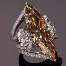 闪亮优雅戒指镶嵌闪亮镀银锆石奢华浪漫新娘订婚结婚戒指鸡尾酒舞会戒指 - 銀色 - 查看 2