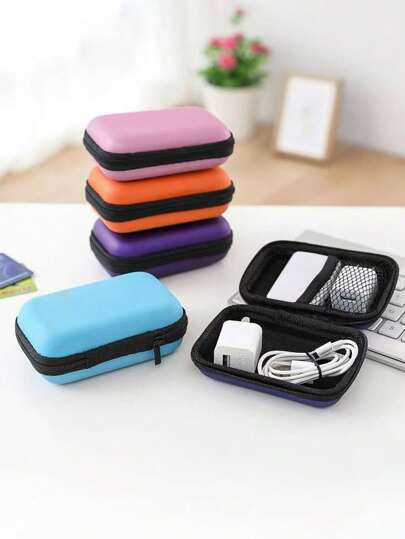 6pcs/1pc Random Color Portable USB Data Cable Storage Box, Earphone Storage Bag, Earphone Box, Data Cable Cover Protective Film, Mini Zipper Hard Bag Box Multi Functional Mini Storage Bag, Suitable For Cables, Earphones