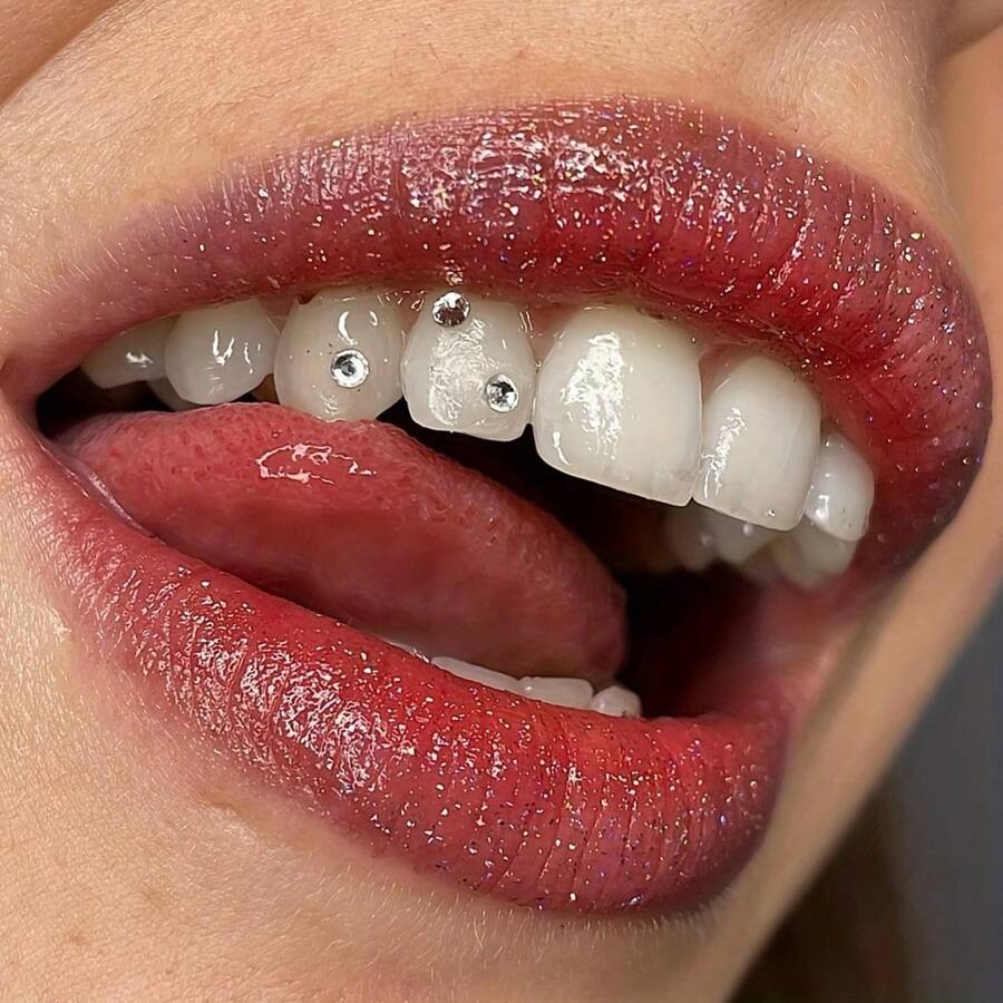 45pcs Sexy Sparkling Transparent Tooth Jewelry Set, Imitation Crystal Rhinestone Teeth Accessories, DIY Dental Decorations, Unisex - 45PCS Transparent Color - View 1