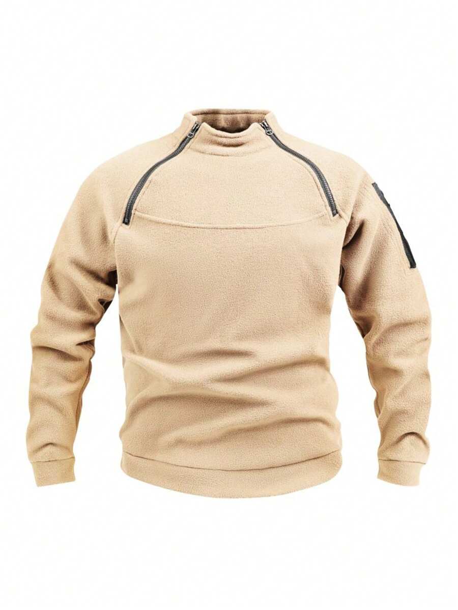 New Autumn Winter Men's Outdoor Tactical Sweatshirt Hoodies, Suitable For Layering Inside Or Outside, Cycling, Outdoor Sports, Running, Fishing, Khaki,Fleece