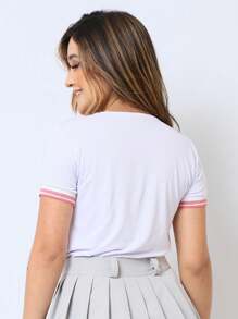 Women's Round Neck T-Shirt Blouse Summer Fashion Size S M L XL - 白色 - 查看 5