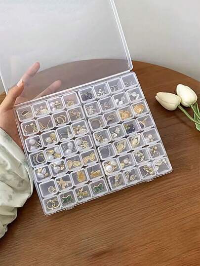 12/28/56-Grids Jewelry Organizer Box With Lid, Transparent Jewelry Storage Box, Detachable & Multi-Functional Jewelry Display Case For Rings, Earrings, Nail Art, Anti-Oxidation, Large Capacity, Suitable For Jewelry Organizers, Jewelry Exhibitors, Jewelry Collectors, Holiday Gifts Sun Travel Cool Back To School