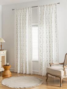 1 Peça Cortina com Borla Floral Bordada Estilo Boêmio, Cortina de Cozinha 3D de Crochê Geométrica com Listras, Divisória de Ambiente, Cortina Transparente Adequada para Quarto, Sala de Estar, Cozinha, Escritório, Varanda, Bay Window, Decoração de Jardim, Decoração Doméstica para Todas as Estações