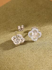 1 paire Boucles d'oreilles de mariage pour femmes en argent S925 avec pierre principale en moissanite de couleur D de 1 ct et cubic zirconia cubiques brillants en trèfle, cadeau de bijoux de luxe avec boîte