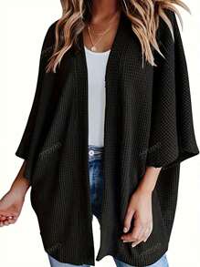 Plus Size Women Batwing Sleeve Loose Casual Fashion Solid Color Knit Cardigan