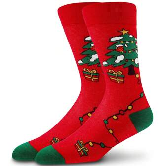 1 双男女通用圣诞驯鹿、圣诞老人、圣诞树图案袜子，欧洲尺码，有弹性，温暖，舒适，耐用，秋冬，圣诞礼物