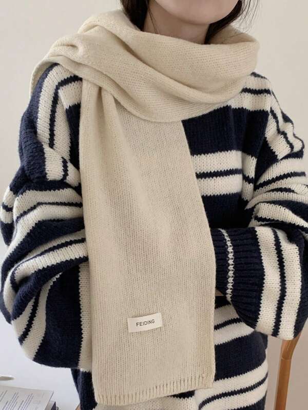 1pc Solid Color Wool Knitted Warm Thick All Matching Decorative Scarf, Suitable For Winter Leisure Collocation, Men And Women Can Be Lovers